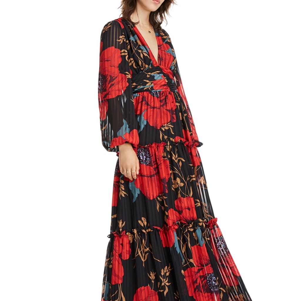 Nwt $358 Lini Kristin Tiered Floral Maxi Dress Xs